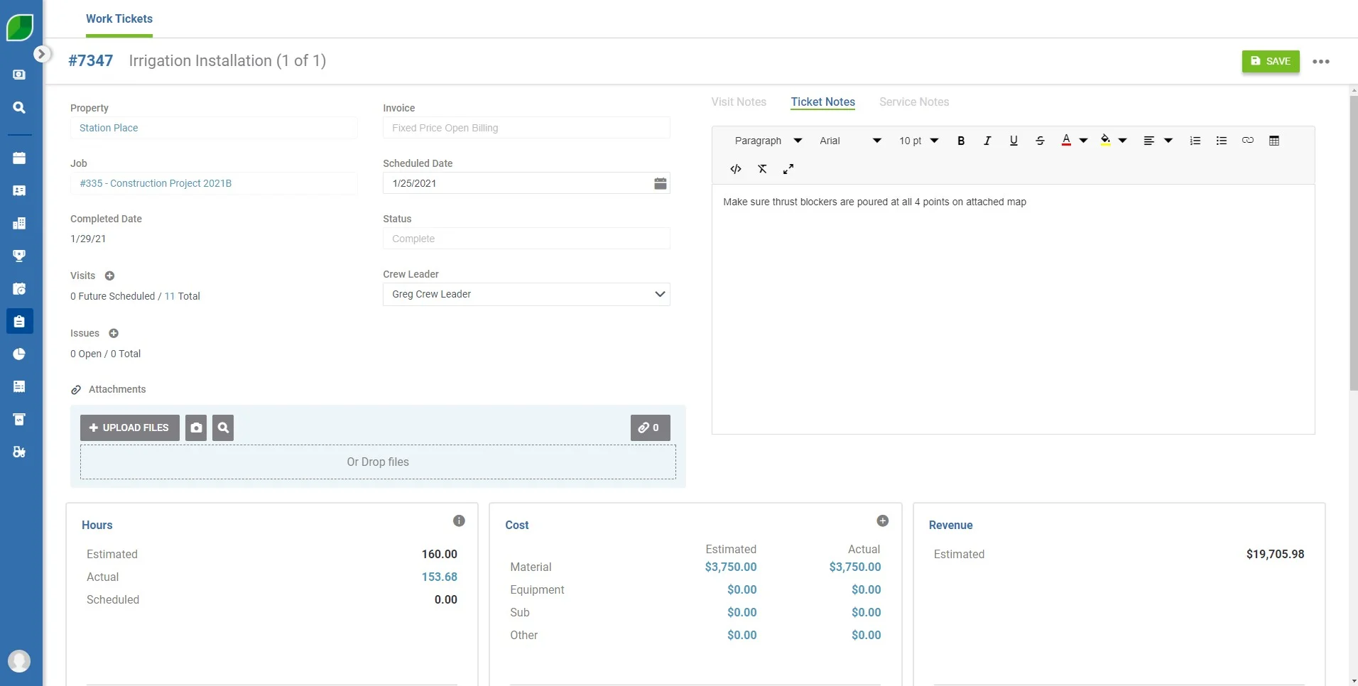 Aspire's work ticket feature