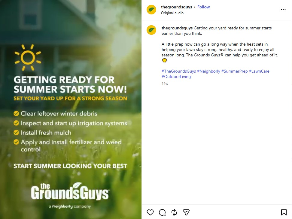 Seasonal Landscaping Tips Post on Instagram by The Grounds Guys