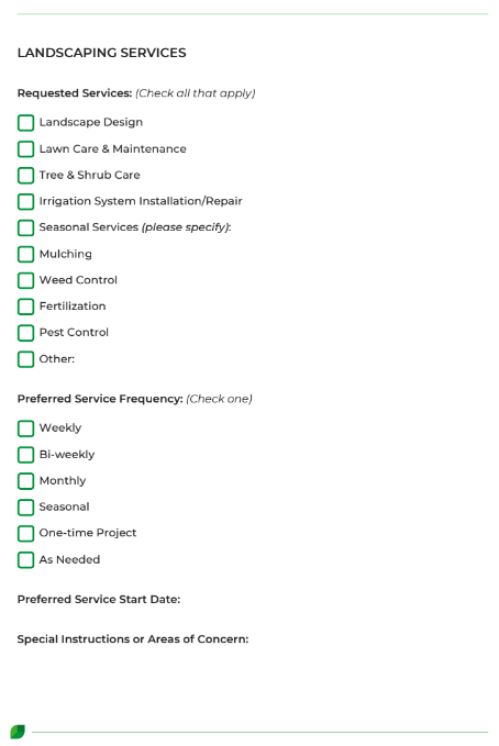 Landscaping Client Form Template Screenshot