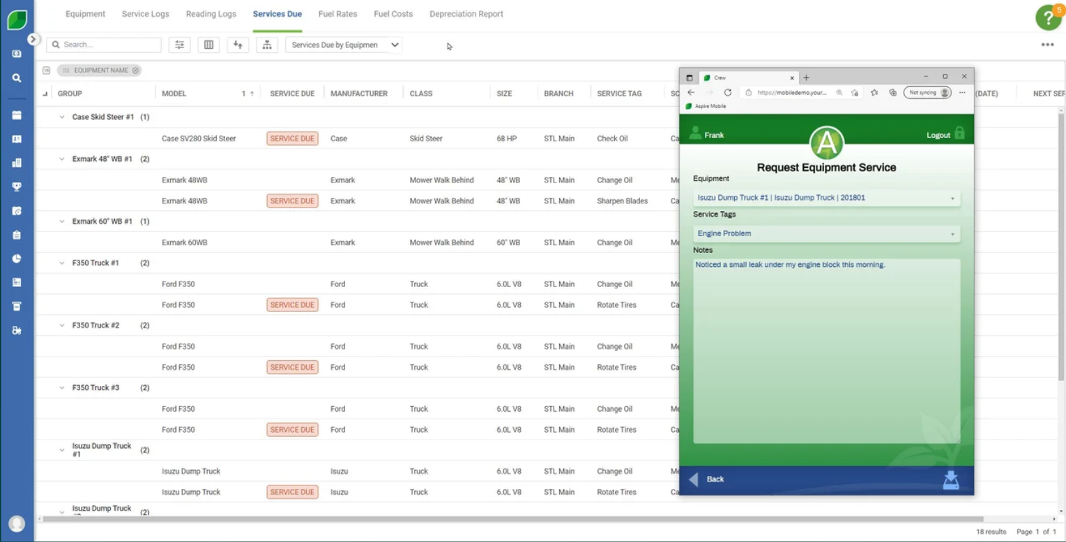 Aspire equipment management feature