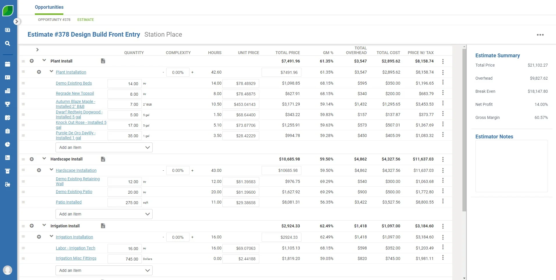 Product Screenshot | Estimating [Opportunities]