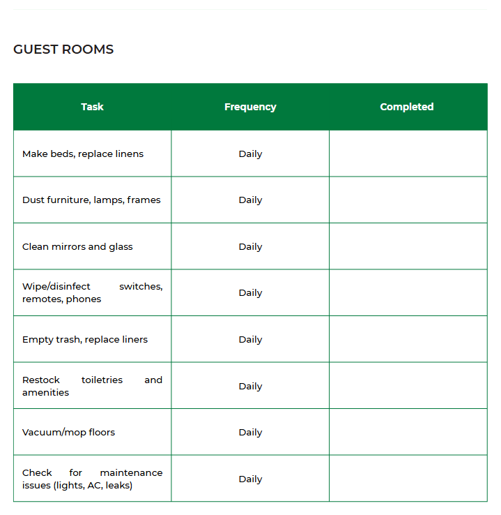 Hospitality Building Cleaning Checklist Template Screenshot