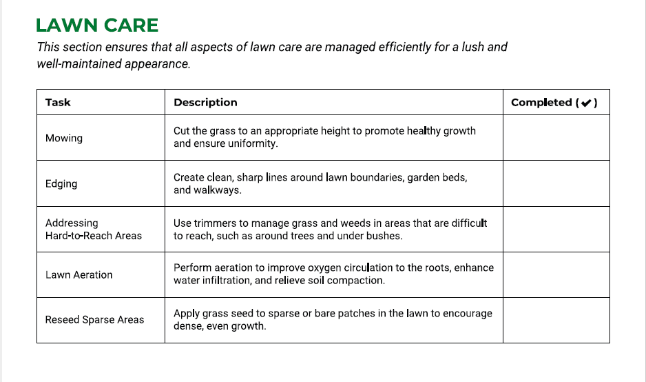 Screenshot 3 | Landscaping Spring Cleanup Checklist Template