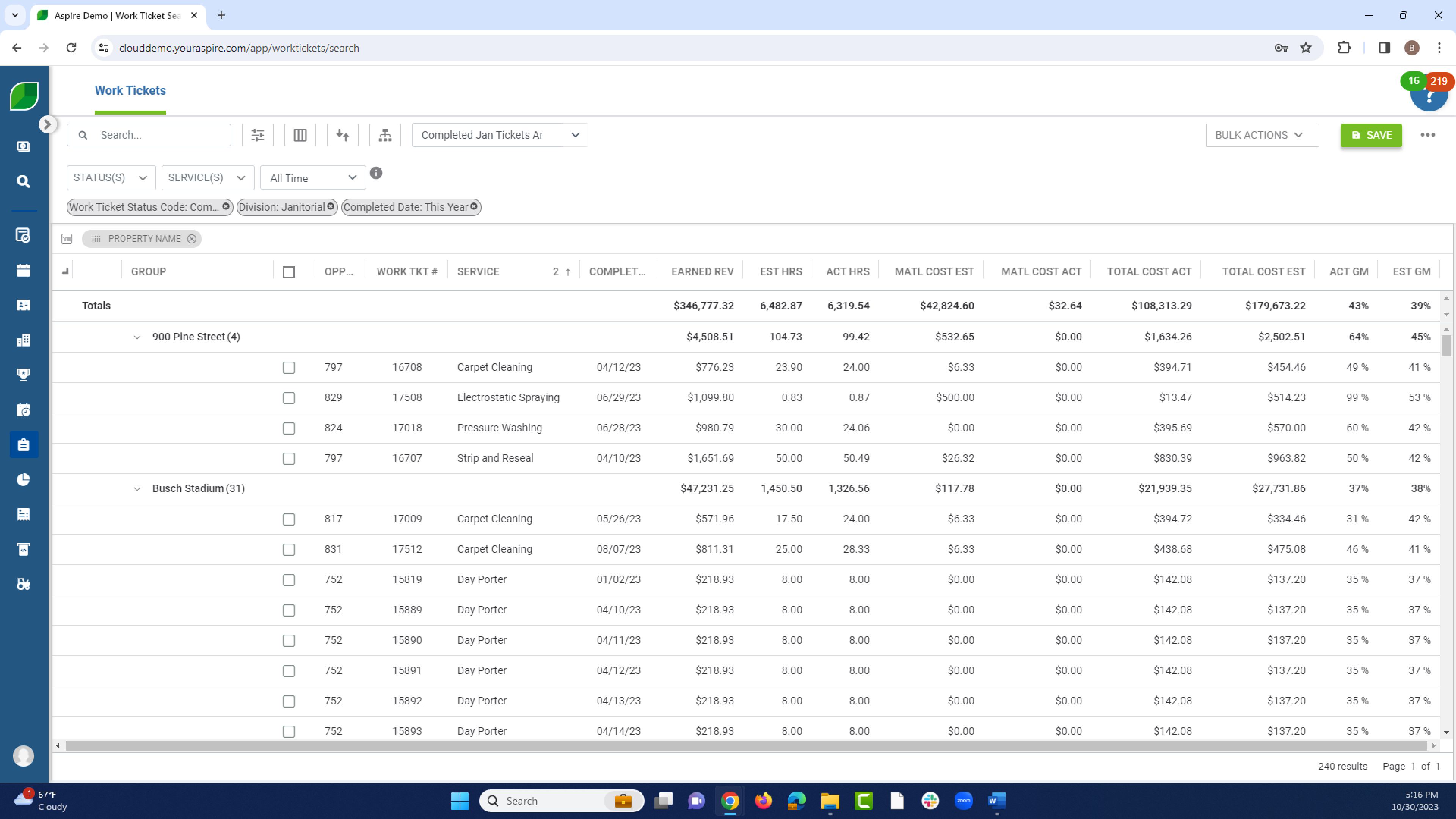 Aspire's job costing features