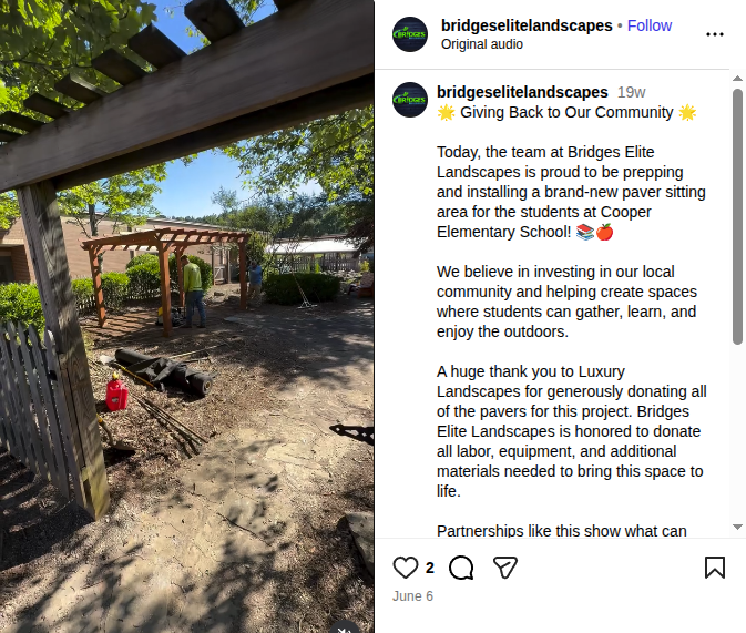 Local Proof / Community Post on Instagram by Bridges Elite Landscapes