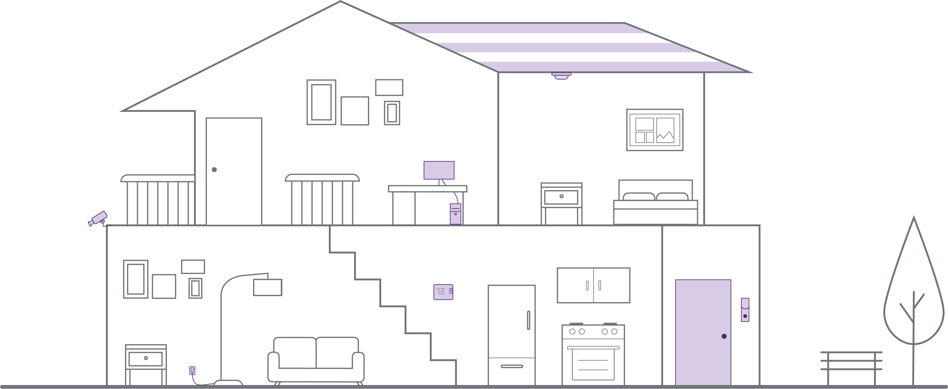 House blueprint drawing with smart home security devices