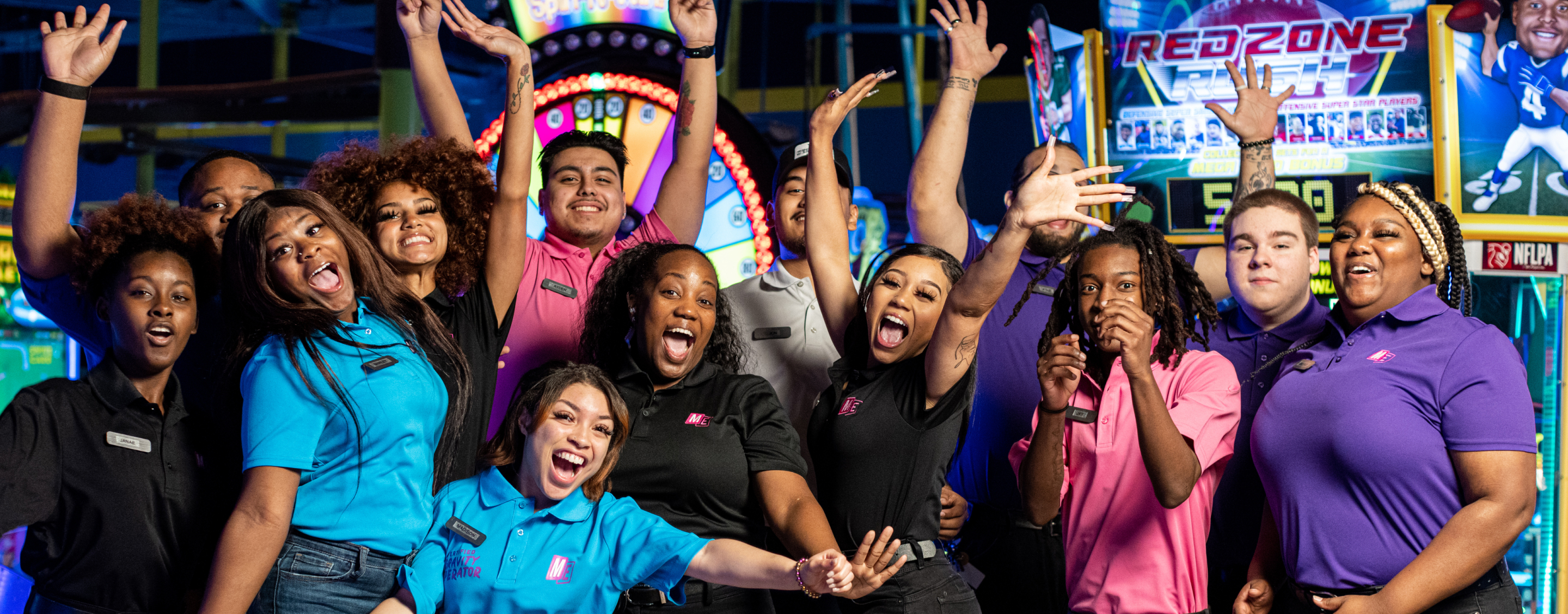 At Main Event, vibrant team members welcome you to a world of colorful play.