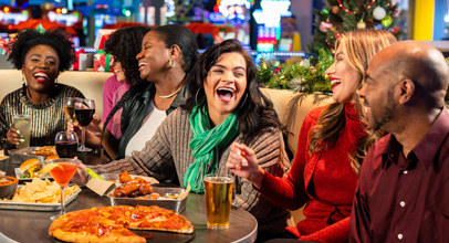 Group laughing around table