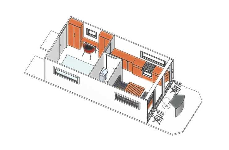 Floor plan of the Flexmobil houseboat