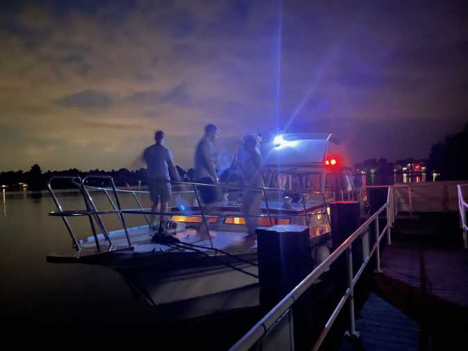 Party boat Schmöckwitz by night