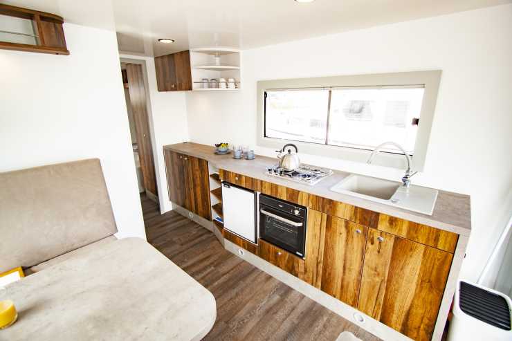 The houseboat has a spacious kitchen.