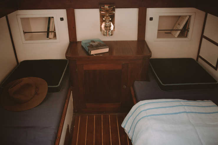 Elegant and noble bunk on the lower deck of the motor yacht Pilar