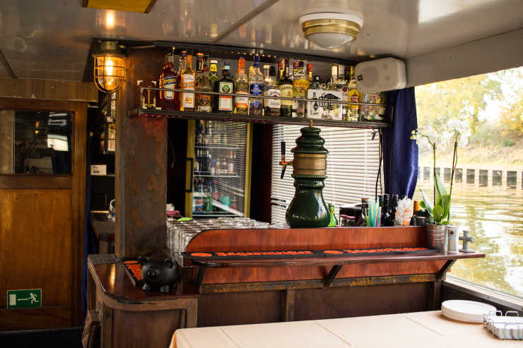 Wooden board bar of the Berlin party ship Saga