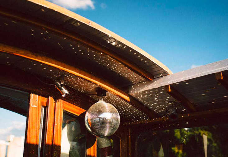 Disco ball in the sunshine on the boat Mieze 