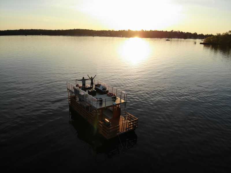 Romantic boat tour on the Beluga raft at sunset