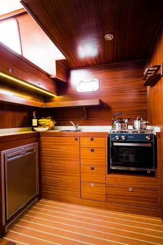 Exclusive wooden kitchen on the Nautiner houseboat