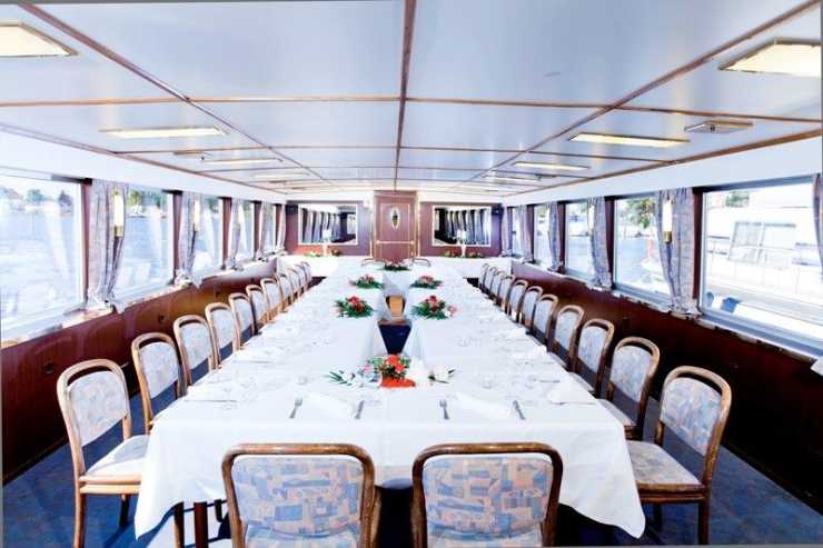 Huge table with chairs on the Babelsberg ship
