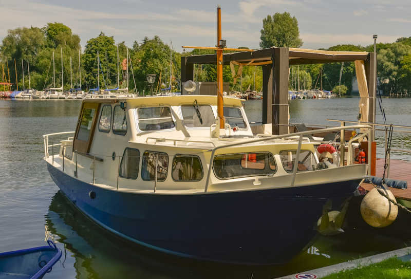Steel boat Tortuga in the home port on the Havel