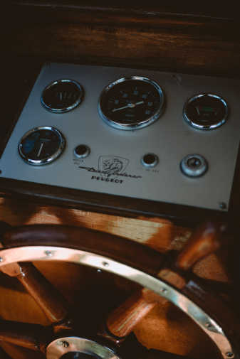Noble wooden equipment in the cockpit of the motor yacht Pilar