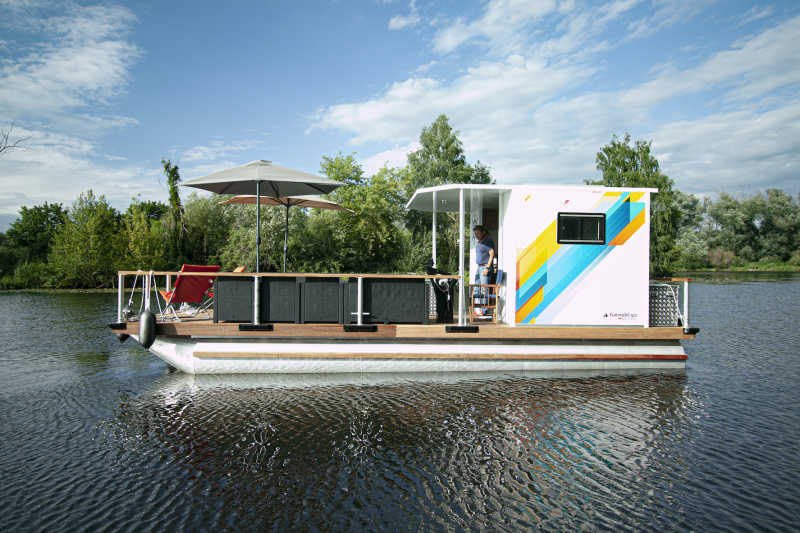 The Funmobil is a floating lounge for 14 people