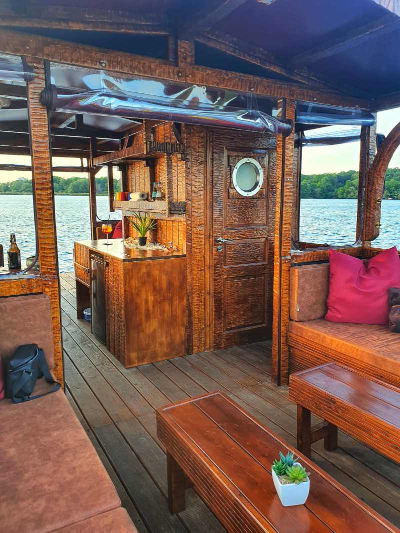 Inside of the party raft with kitchenette 