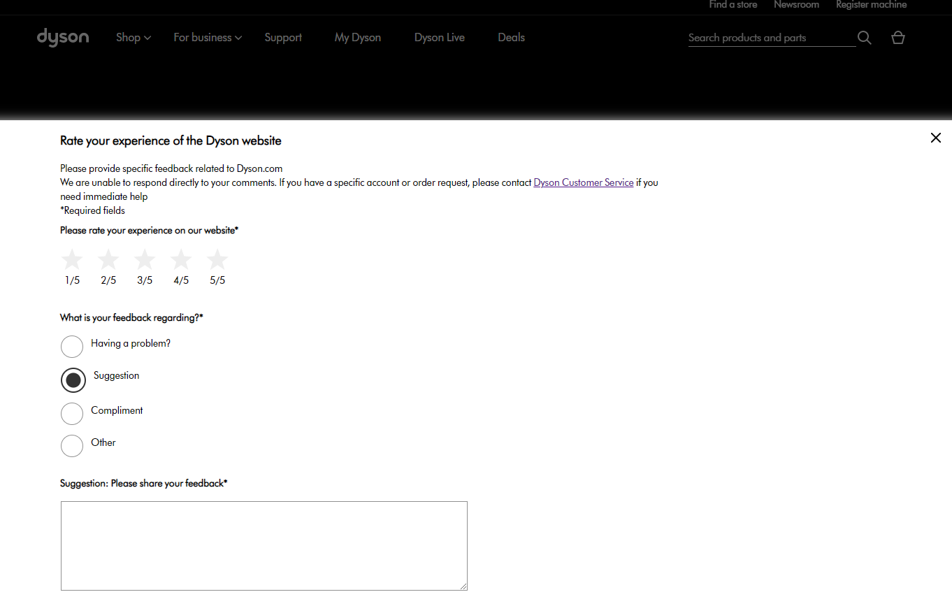 dysons-website-feedback-form