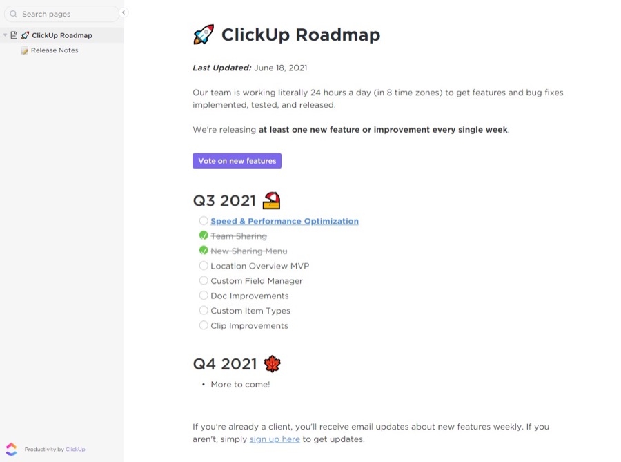 ClickUp Roadmap