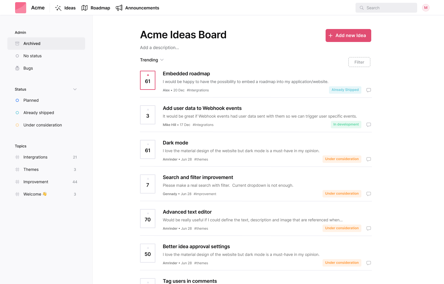 Frill feature voting