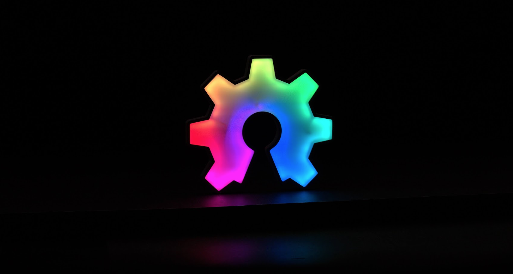 A photo of a light up Open Source Hardware logo.