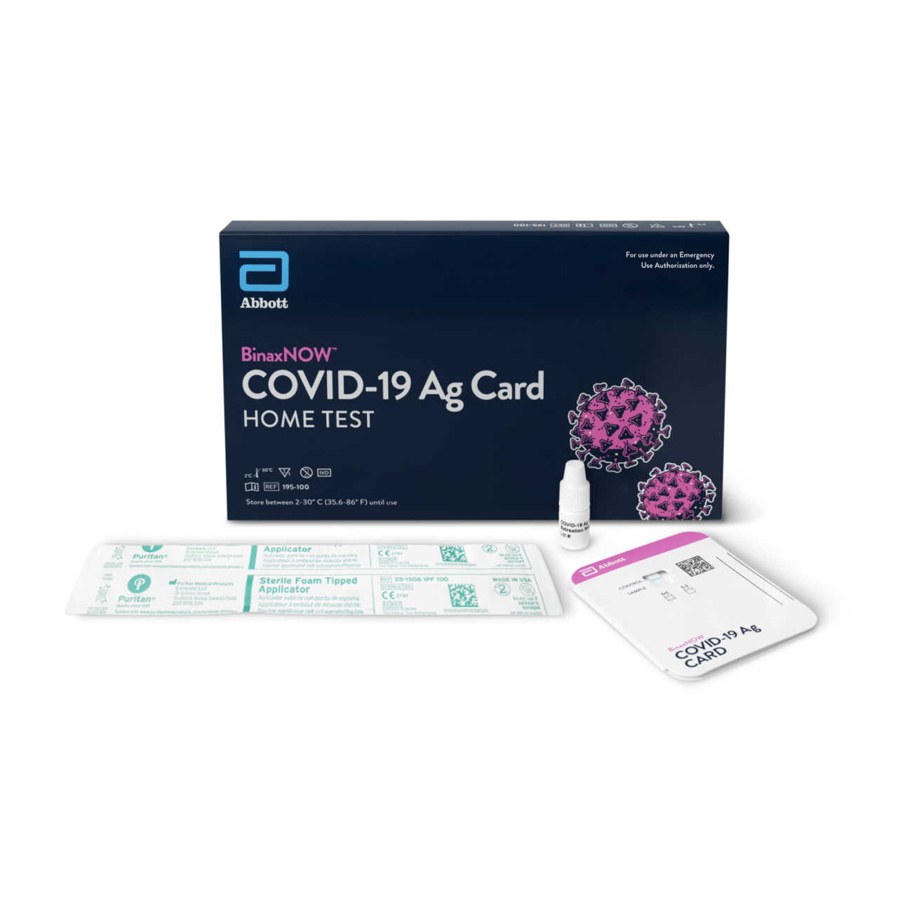 Contents of Abbott's BinaxNOW™ COVID-19 Ag At-Home Test Kit