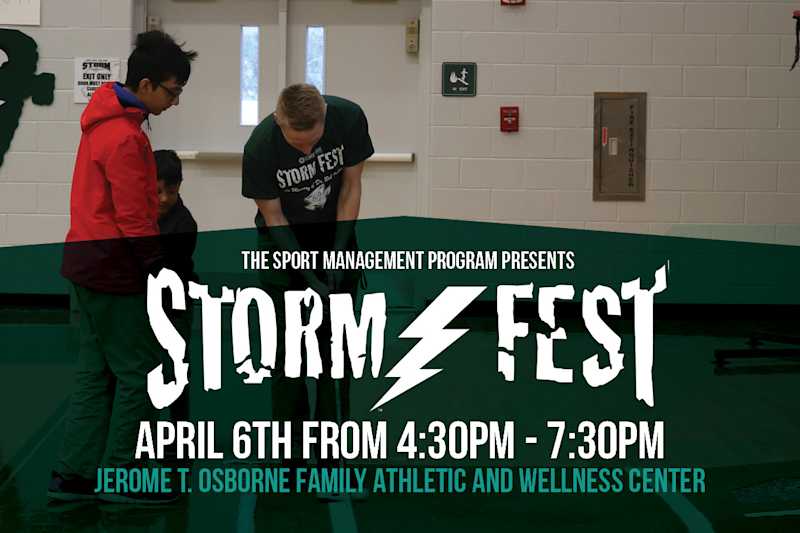Promotional image for StormFest 2022. Photograph of students in the Holden Center. 