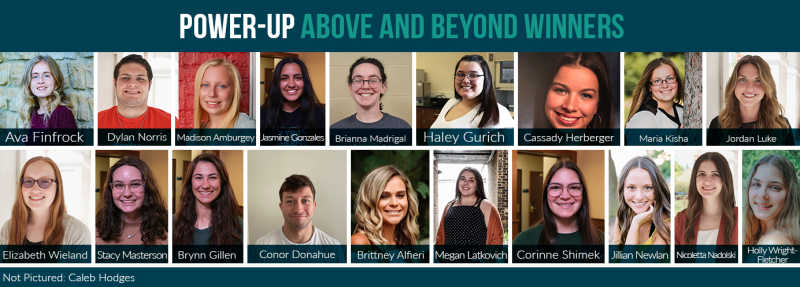 Photo grid of 16 Power-Up Above and Beyond winners/students headshots