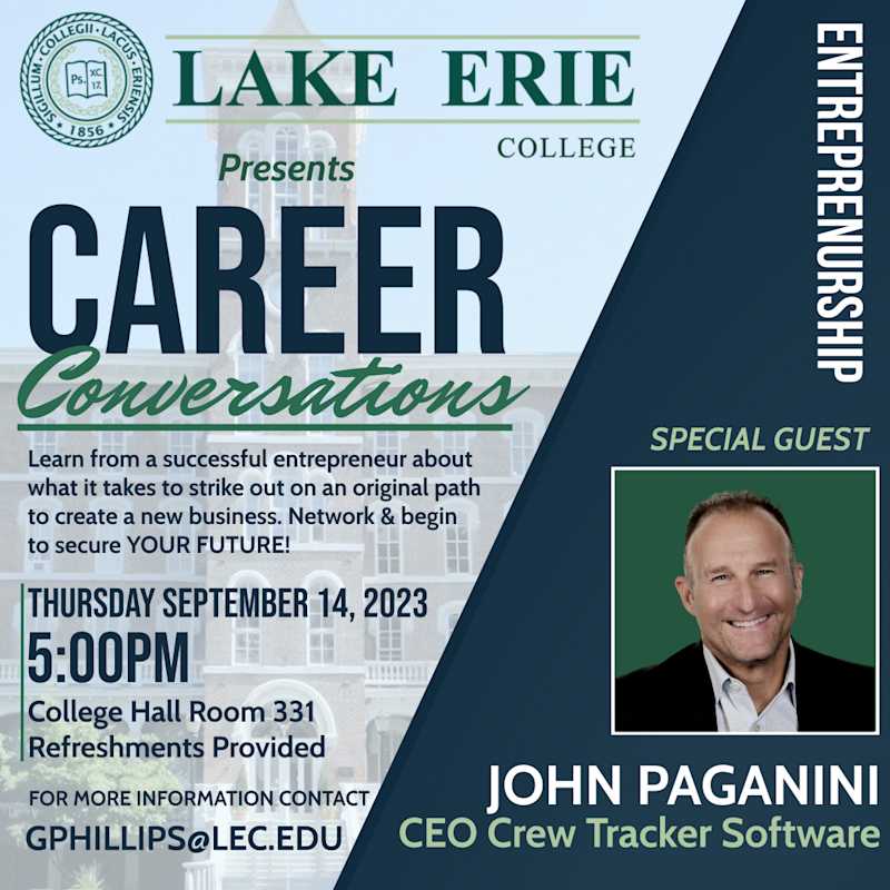 Informational graphic for Career Conversations Event with John Paganini