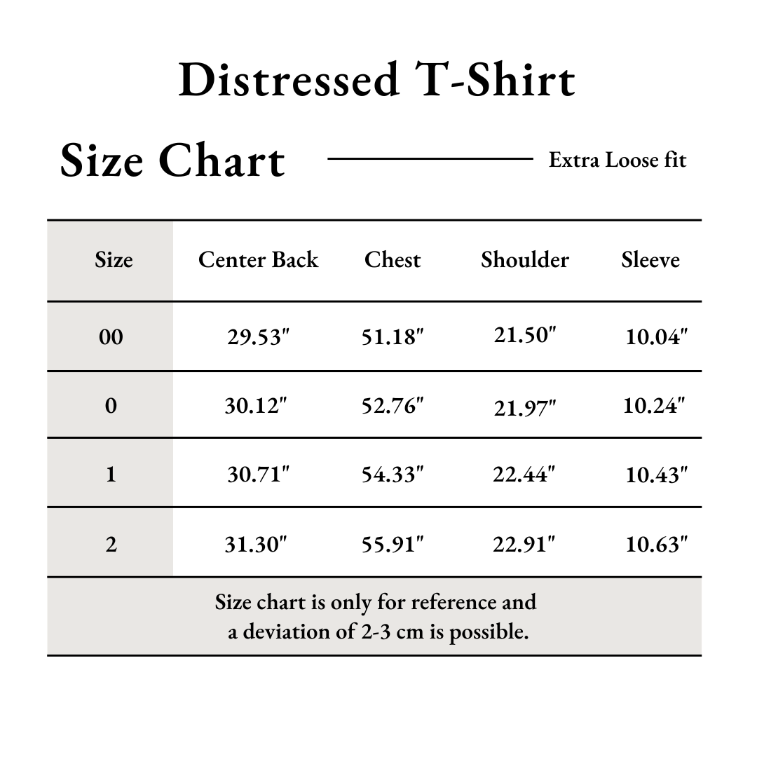 Distressed T-Shirt Size Chart