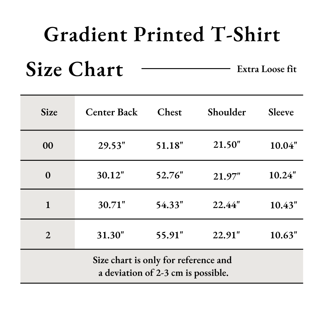 Gradient Printed T-Shirt Size Chart