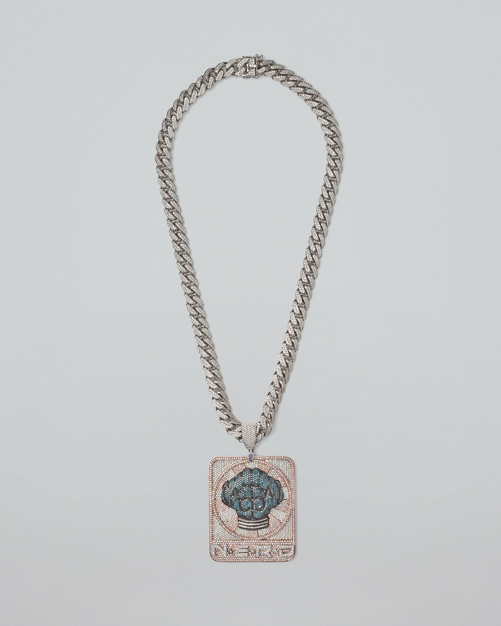 Jacob-Co-NERD-Brain-Cuban-Link-Pendant-Chain-White-Gold-Rose-Gold-and-White-Diamond-Cuban-Link-Chain-with-White-Gold-Rose-Gold-Pink-Diamond-Treated-Blue-Diamond-and-White-Diamond-Pendant-1