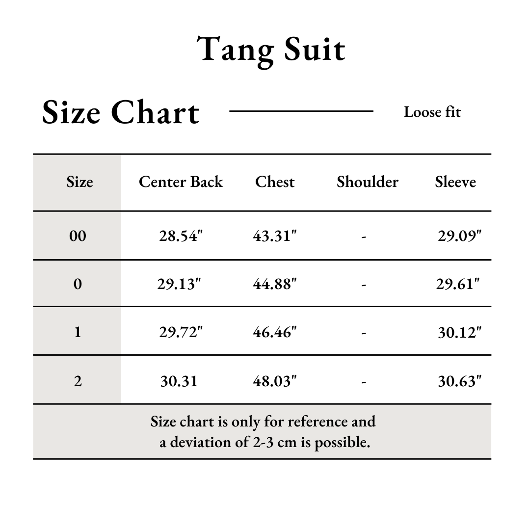 Tang Suit Size Chart