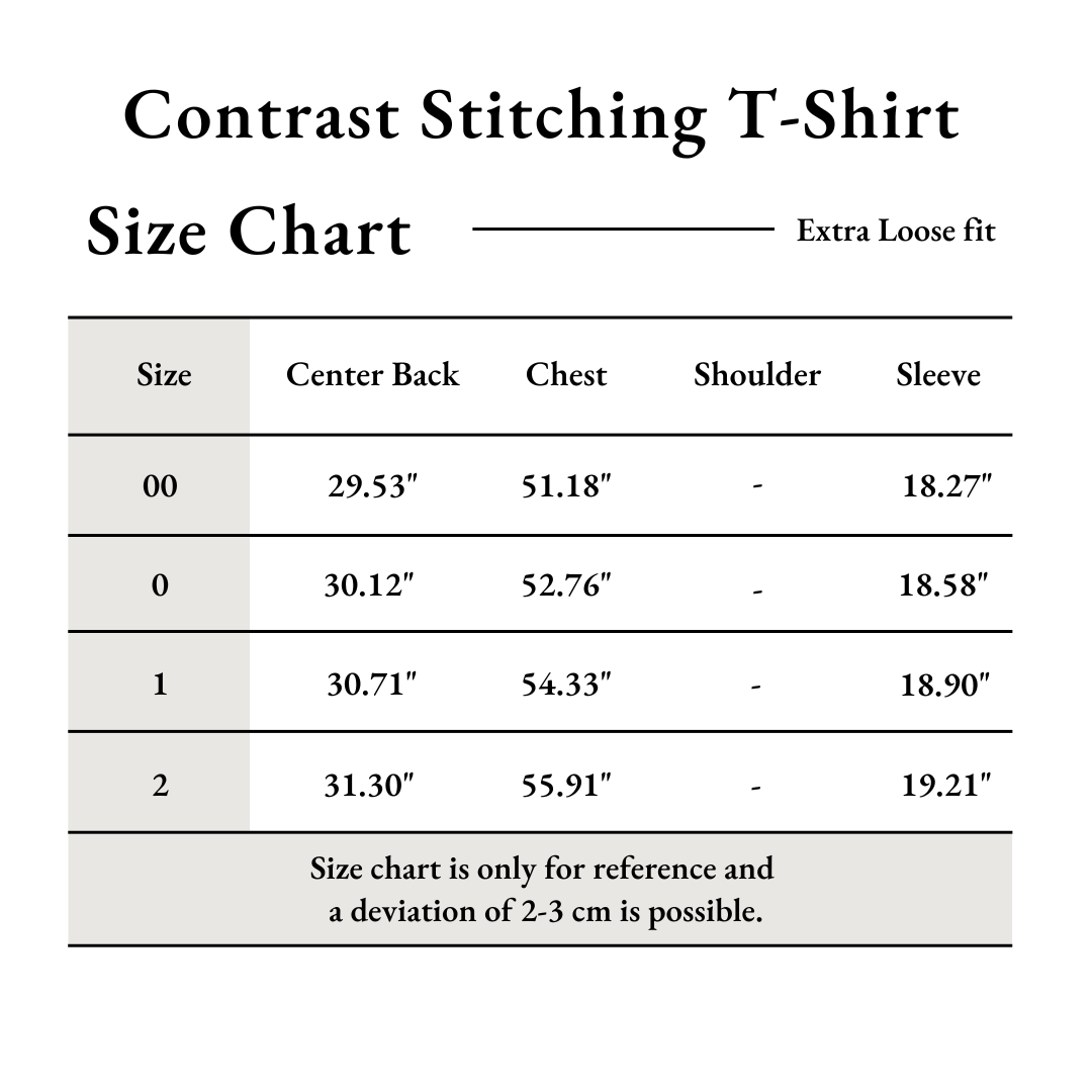 Contrast Stitching T-Shirt Size Chart