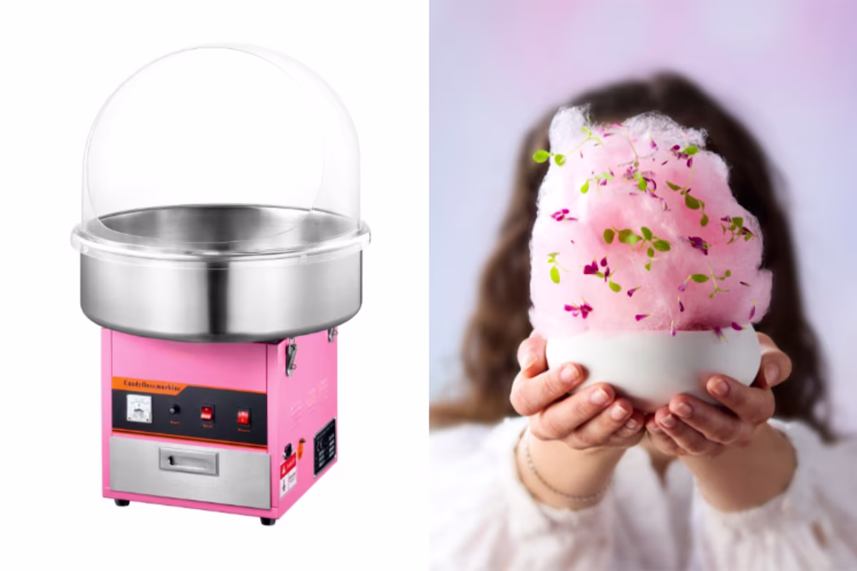 Sfeerbeeld van suikerspin en suikerspinmachine