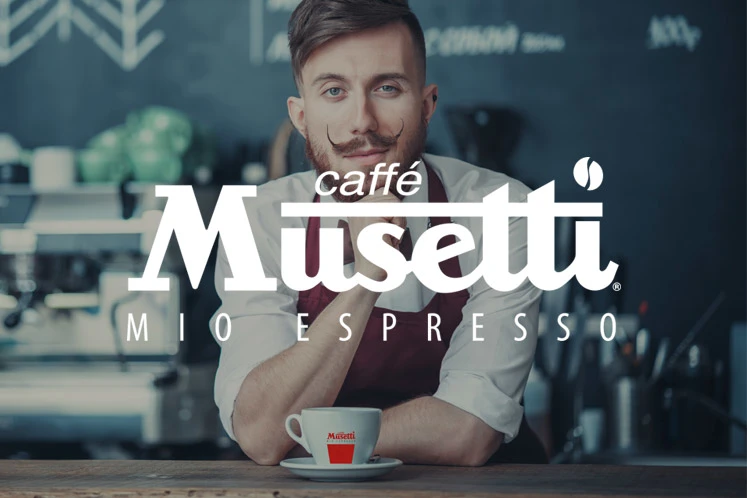 Logo met sfeerbeeld van koffieconcept Caffé Musetti