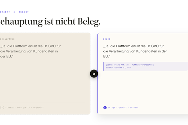 Behauptung ist nicht Beleg: eine generierte Aussage ohne Quelle neben einer gegroundeten, geprüften Antwort mit Quellenangabe