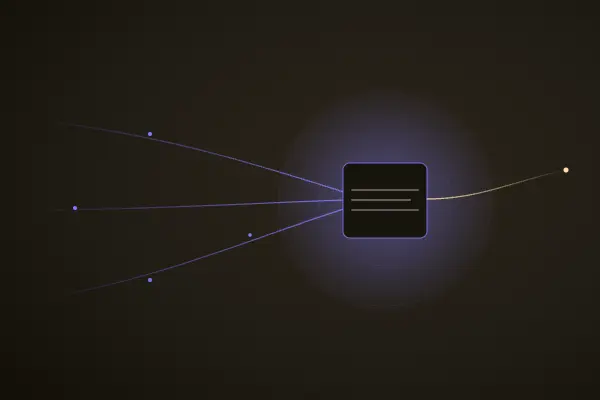Abstrakte Darstellung von AI-Bots, die eine Website umkreisen und lesen