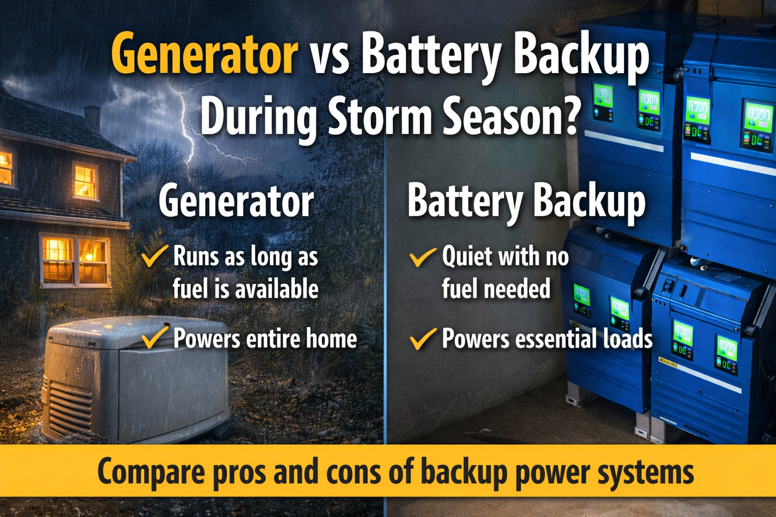 Generator vs Battery Backup: Choosing the Right Backup Power Before the Next Storm