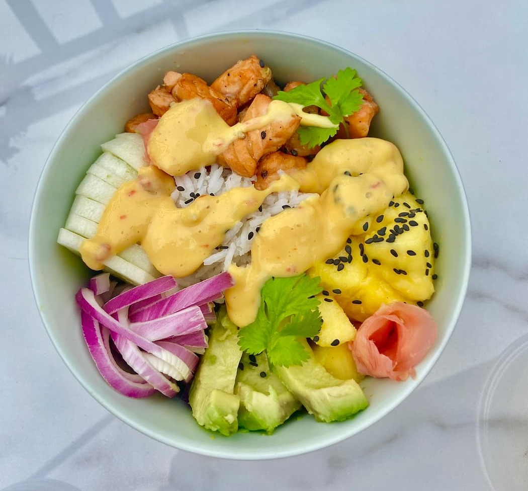 Salmon bowl recipe with a solid serving of collagen