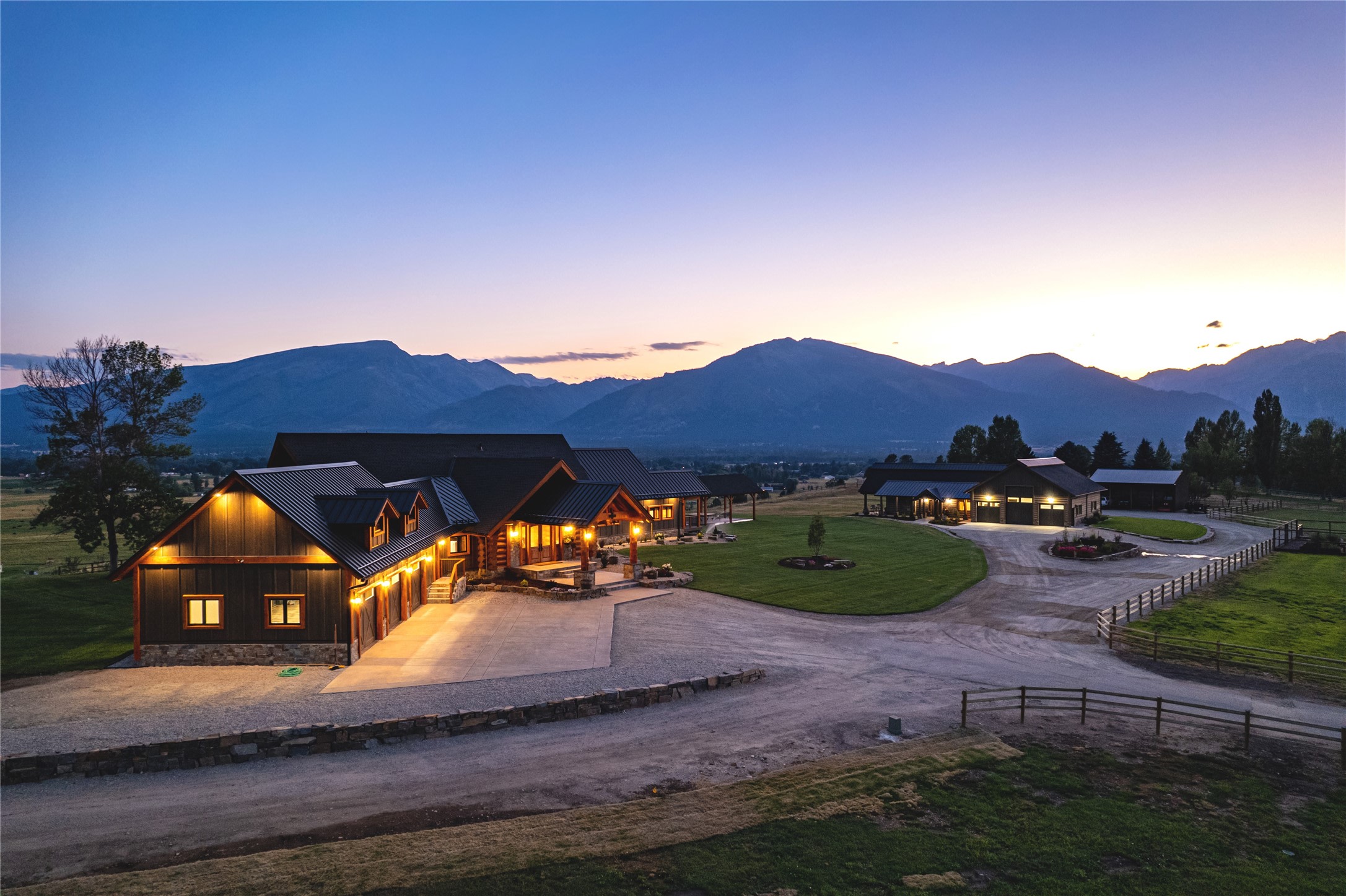 Home with mountain views at sunset