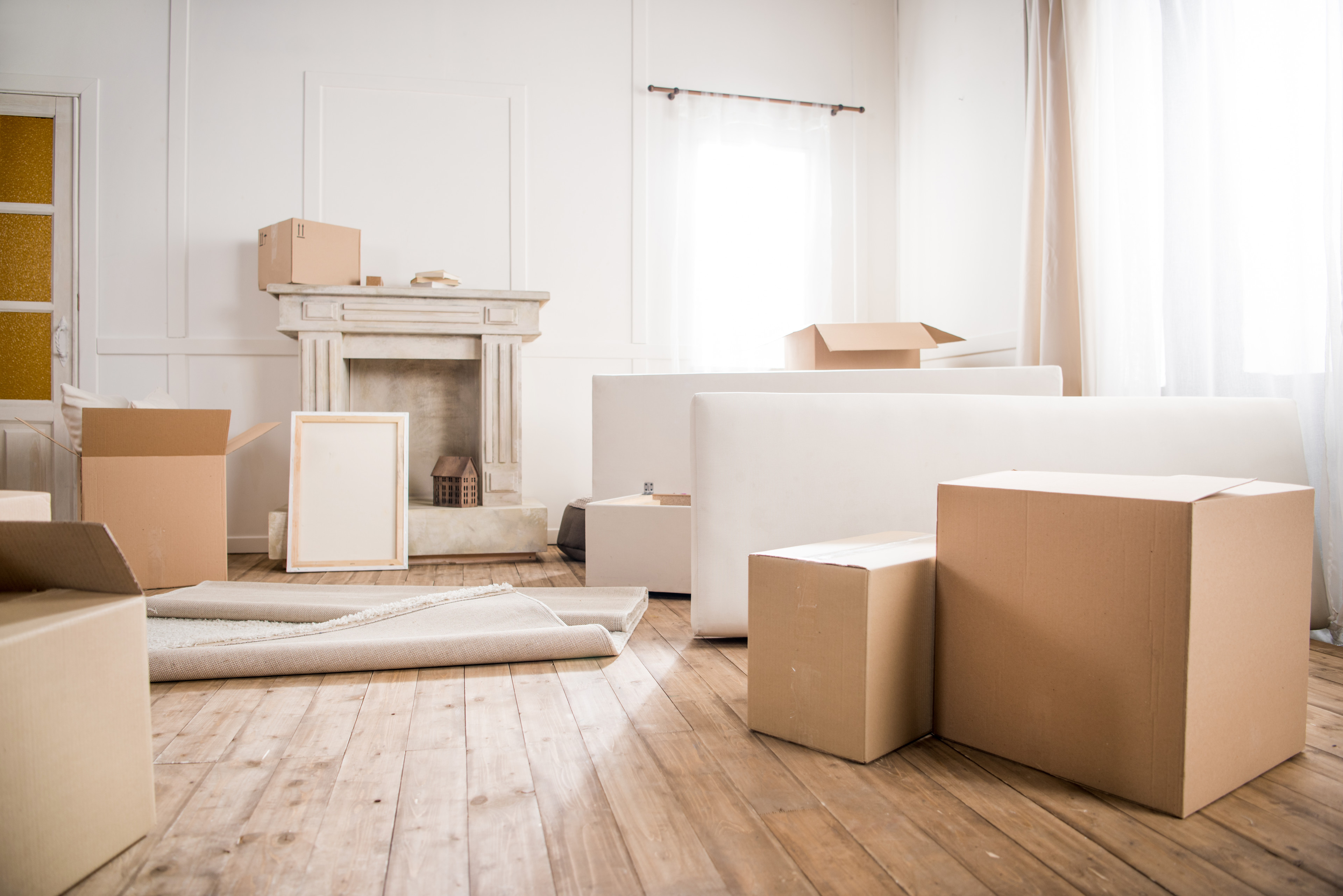 Boxes in an empty room. 