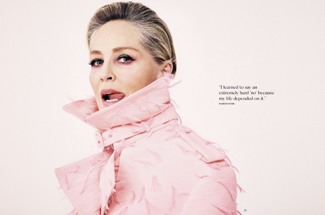 Sharon Stone in a pink jacket 