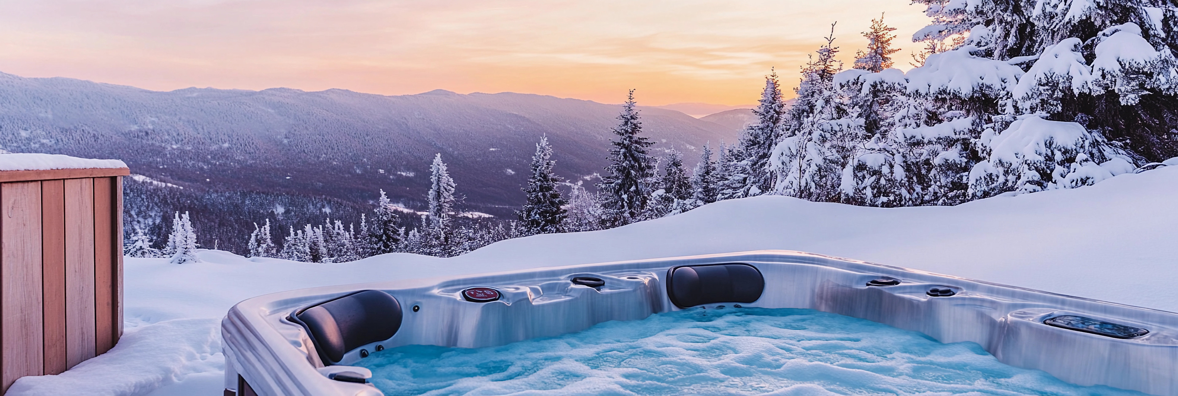 Hot tub with snowy mountains 