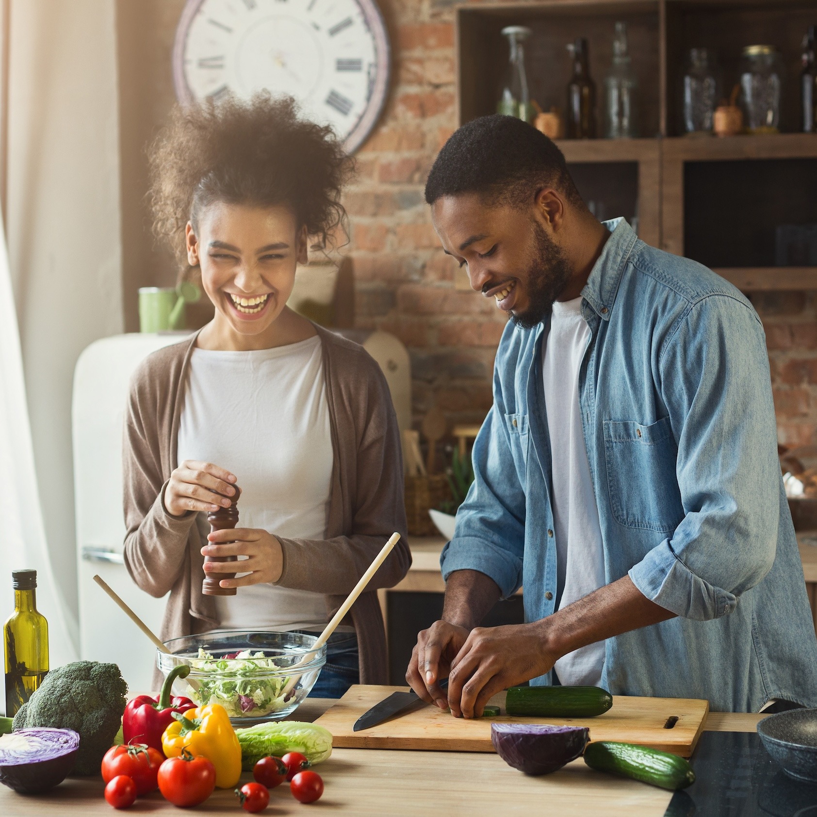 Couple preparing dinner at home