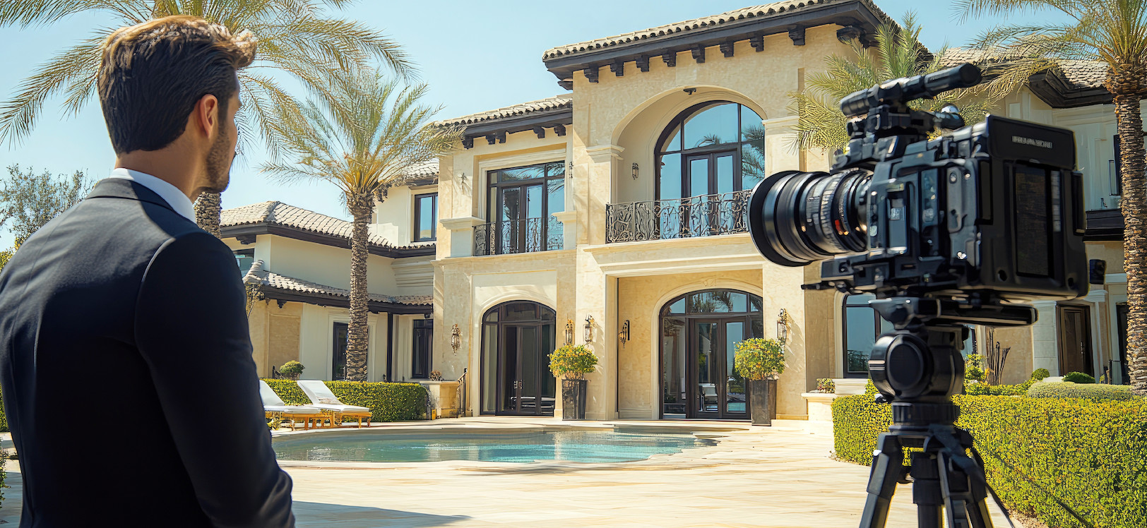 Man filming video about luxury property